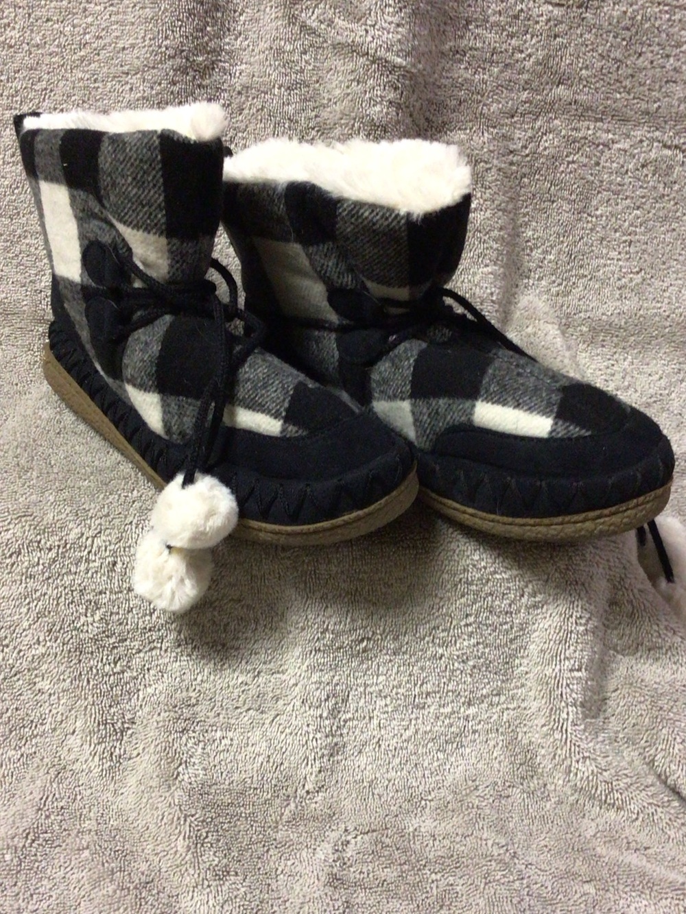 Cozy Black & White Plaid Women's Slipper Boots